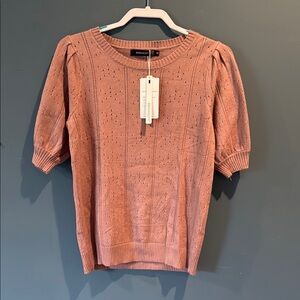 Tan Puff Sleeve Ribbed Blouse